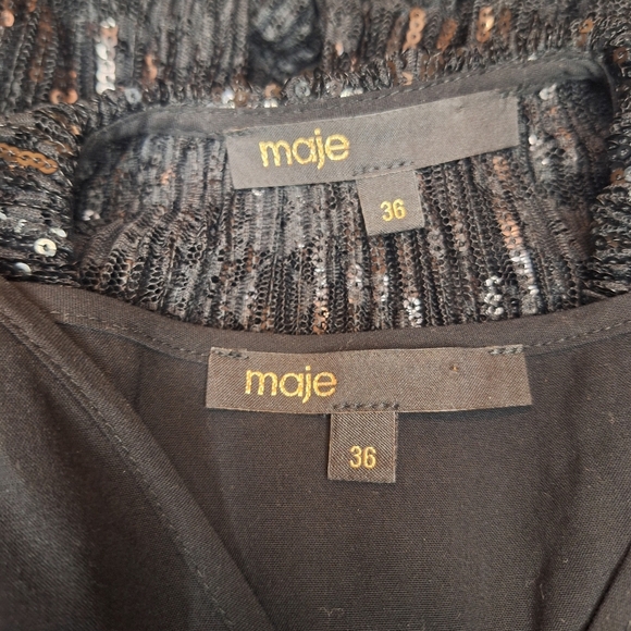 Maje Reville Black Pleated Lace Sequin Dress SZ S - Picture 15 of 15